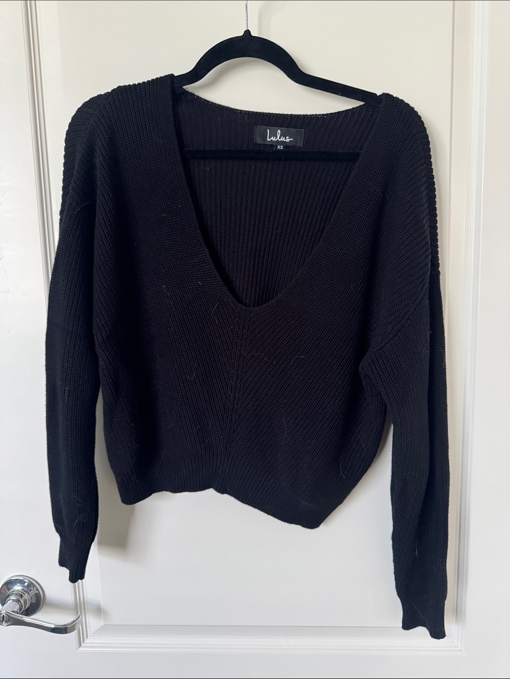 Lulu's Black V-Neck Ribbed Knit Sweater